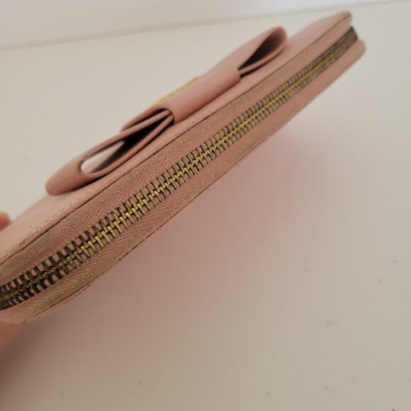 PRADA Saffiano Fiocco Orchidea Wallet Clutch Large Light Pink Zip Around Bow - Picture 3 of 11